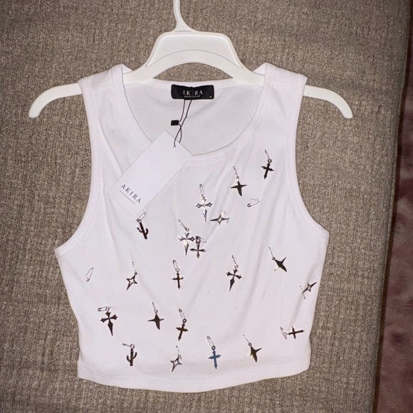AKIRA Tops - AKIRA White Cross Graphic Tank Top